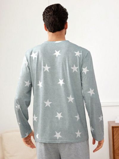 Men'S Five-Pointed Star Print Long Sleeve Homewear Top