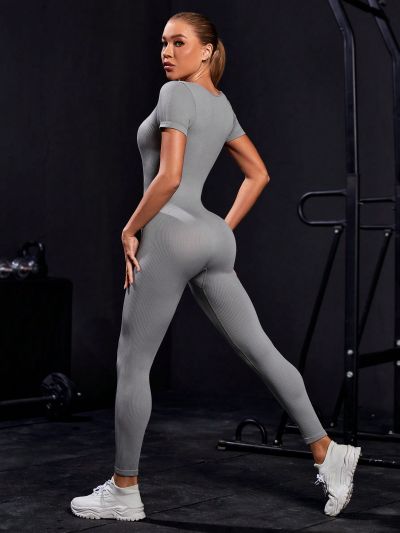 Yoga Basic Women'S Seamless Mock Neck Sports Jumpsuit