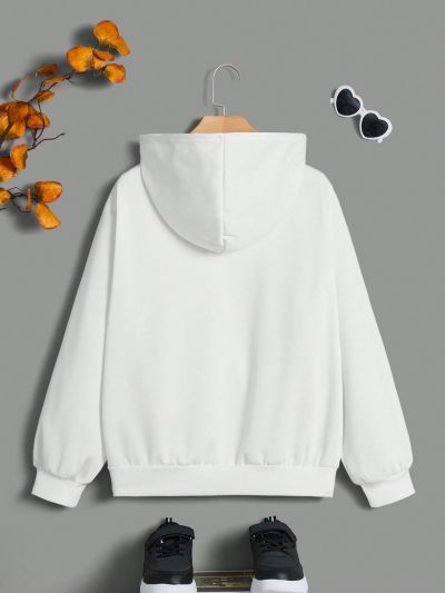 Teen Girls' Hooded Pullover Sweatshirt With Woman Portrait And Slogan Print, Fleece Lined