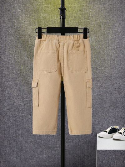 SHEIN Baby Boy Flap Pocket Side Cargo Jeans,Cool And Versatile, Perfect For Daily Wear In Spring And Summer