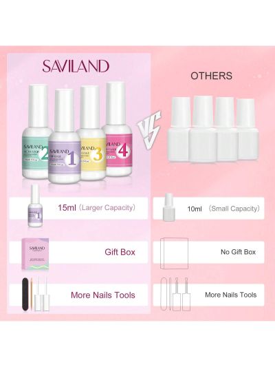 Saviland 4+4pcs Dip Powder Liquid Set – 0.52oz Dipping Powder Liquid Set with Dip Base & Top Coat Dip Activator Brush Saver Nail Dip liquid Nail Tools Starer Kit French Manicure Starter Set for Home DIY & Salon Use