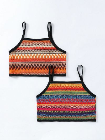 Big Girl 2pcs Geometric Pattern Camisole Underwear