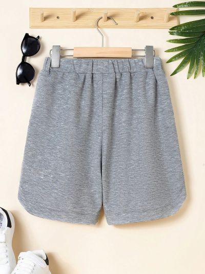 SHEIN Tween Boys' Loose Fit Casual Shorts With Letter Print, Summer