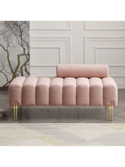 Channel Bench for Bedroom End of Bed, 53" Upholstered Sherpa Fabric Ottoman Bench for Bedroom, Window Bench Love Seat with Gold Metal Legs