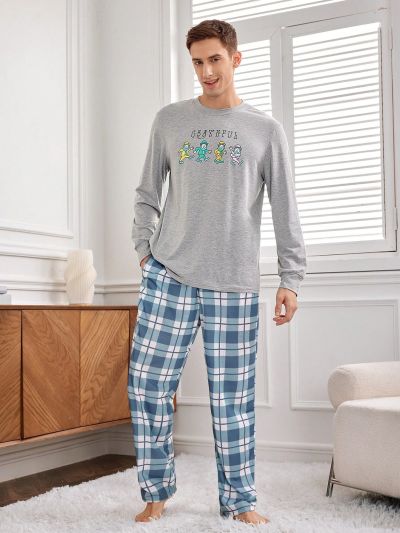 Men's Plaid Pattern Lounge Pants With Pockets