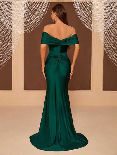 SHEIN Belle Off Shoulder Rhinestone Detail Formal Dress