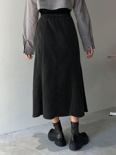 FRIFUL Women's Black Drawstring Waist Mid-length Skirt