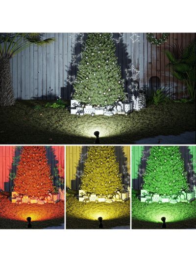 EDISHINE Halloween Spotlight Outdoor with 3 Lenses (Red Yellow Green), Dusk to Dawn Light Sensor Spot Lights Outdoor, 120V 12W LED Landscape spotlights with 3 FT Extension Cord, UL Listed, 2 Pack