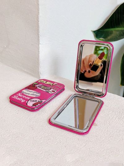 1pc Cherry & Slogan Graphic Rectangle Foldable Mirror