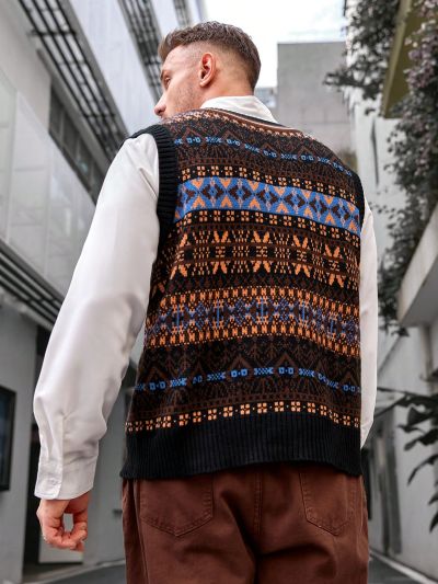 Manfinity Homme Men's Plus Size Geometric Pattern Sweater Vest