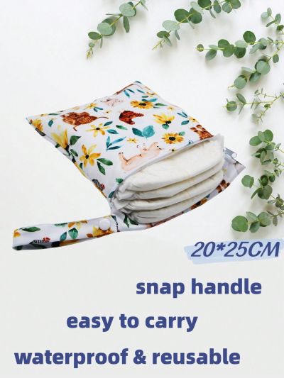 1 pc Waterproof Reusable Wet Bag Wet Dry Bags For Baby Cloth Diapers&Breast Pump Parts With One Zippered Pockets & Handle Diaper Bag