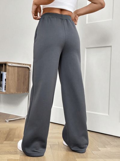 Ladies' Solid Color Drawstring Waist Straight Pants