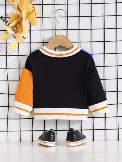 Baby Boys' Color Block Sleeve Smiling Face Baseball Jacket