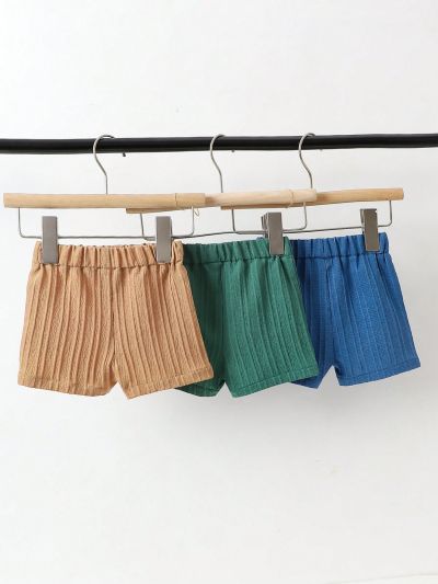 SHEIN Summer Newborn Baby Boy 3pcs/Set Casual Simple Three-Color Jacquard Fabric Loose And Comfortable Shorts