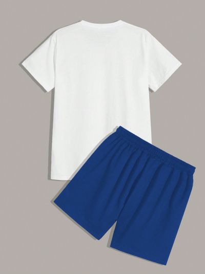 Manfinity Men's Plus Size Letter Print Short Sleeve T-Shirt And Shorts Set