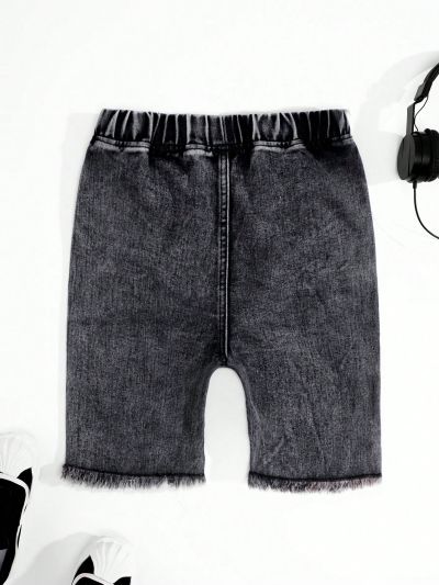 SHEIN Boys' Distressed Paint Spray Denim Shorts With Stone Washed Effect