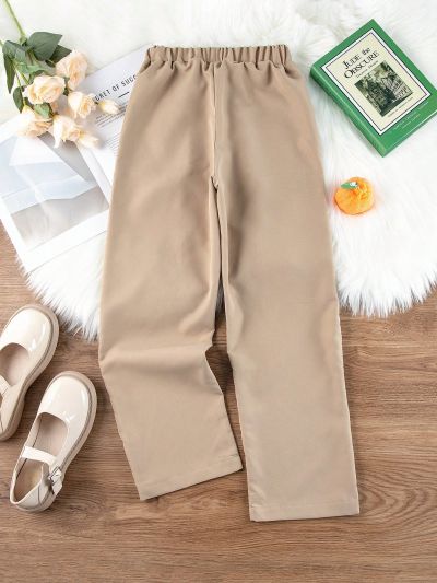 SHEIN Kids EVRYDAY Tween Girls Solid Color Cargo Pants