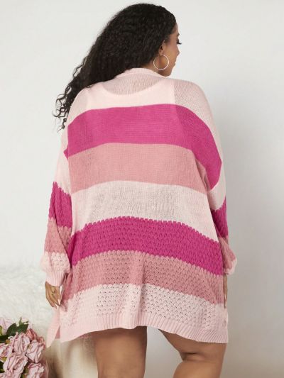 SHEIN CURVE+ Plus Size Drop Shoulder Color Block Cardigan