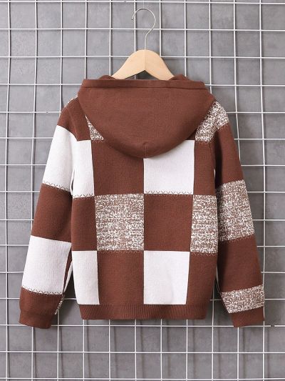 SHEIN Kids EVRYDAY Boys' (big) Plaid Hooded Sweater