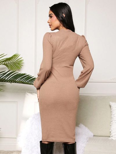 SHEIN Maternity Stand Collar Long Sleeve Breastfeeding Dress