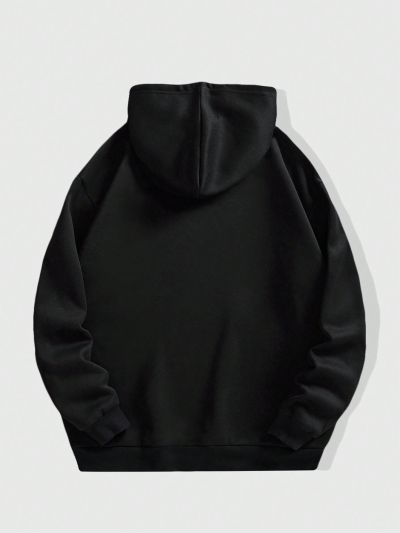 Men's Plus Size Hoodie With Angel And Slogan Print