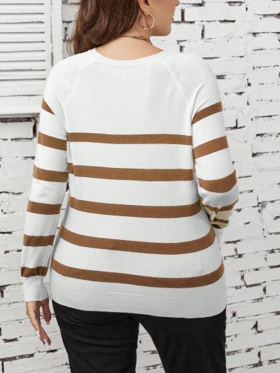 SHEIN LUNE Plus Size Striped Raglan Sleeve Sweater