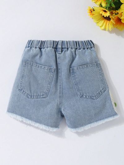 Baby Girl Light-Colored Loose Frayed Edge Denim Shorts