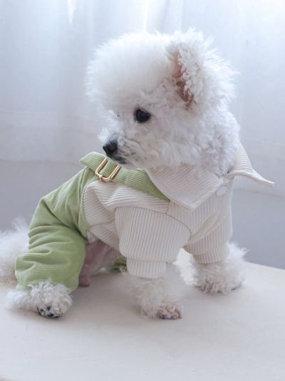 1pc Pet Clothes Velveteen Four-legged Jumpsuit With Suspenders