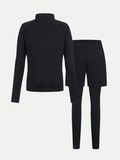 Teen Boy Letter Graphic Zip Half Placket Sports Set