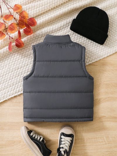 Young Boy 1pc Zipper Front Vest Puffer Coat
