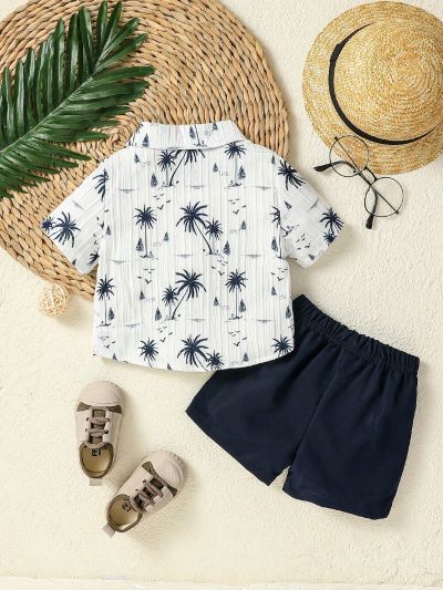 Baby Boy's Seaside Sailboat Printed Casual Vacation Style Outfit