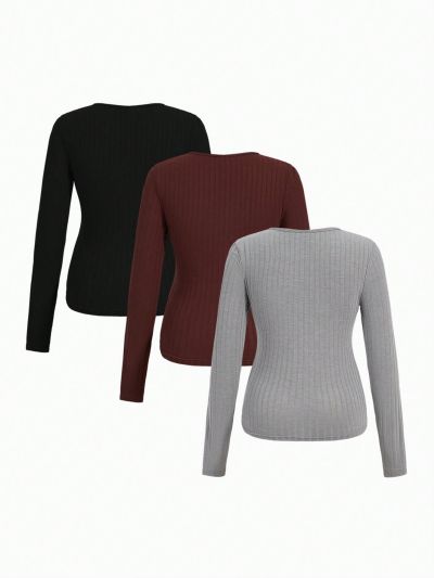 SHEIN Maternity 3pcs Square Neckline Striped T-shirt Set