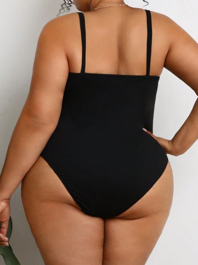 SHEIN CURVE+ Plus Size Women's Solid Color Spaghetti Strap Bodysuit