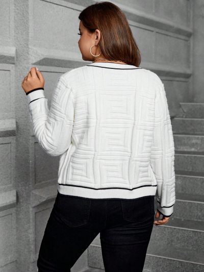 SHEIN Clasi Plus Contrast Trim Button Front Flap Detail Cardigan