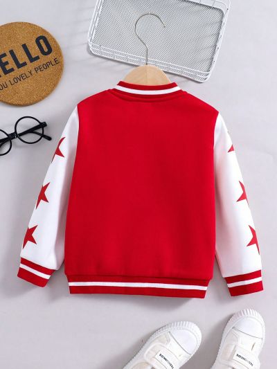 SHEIN Kids EVRYDAY Boys Letter Embroidered Long-sleeved Baseball Jacket Autumn And Winter