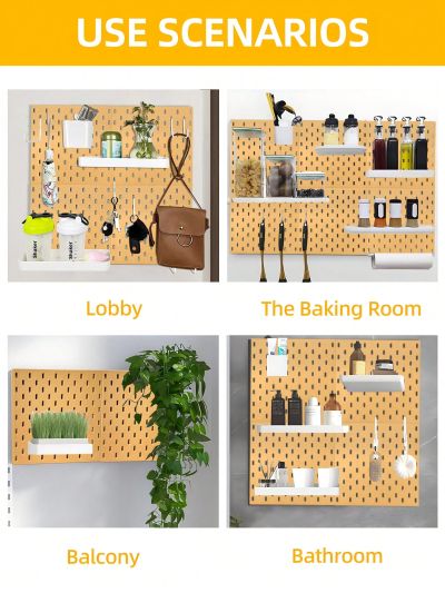 SHEIN Basic living 1Pc Peg Board, Pegboard Wall Organizer Panels, Yellow Pegboard Wall Mount, Plastic Pegboard For Kitchen Bedroom Craft Room Garage Workshop,  Peg Boards Easy Installation (28*28cm)