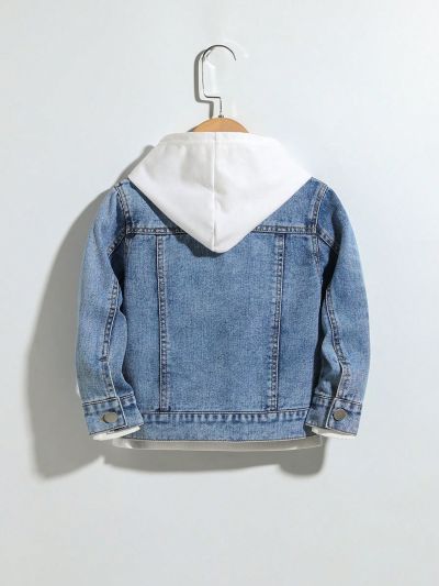 Young Boy Ripped Flap Detail Denim Jacket Without Hoodie