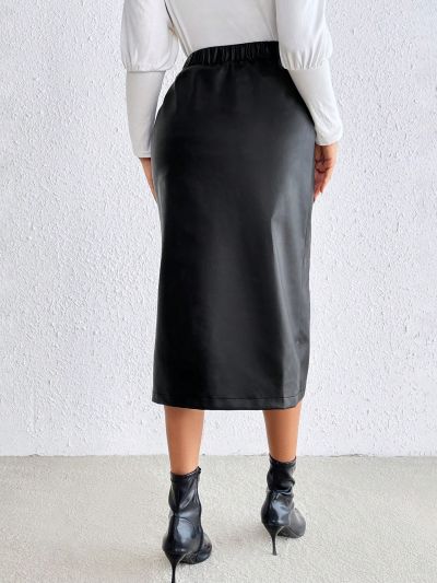 SHEIN Privé Women'S High Waist Zipper Front Slit Hem Skirt