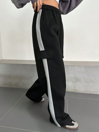 FRIFUL Straight Leg Pants With Elastic Waistband And Side Decorations