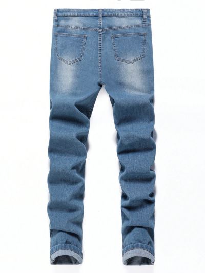SHEIN Teenage Boys' Casual Mid-Waist Slim Fit Denim Jeans