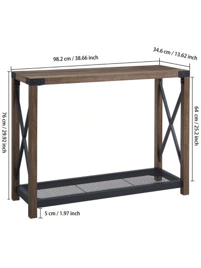 OSQI 38.82" Farmhouse Entry Table, Industrial Sofa Table with 2 Tier, Console Table for Entryway, Living Room, Easy Assembly, Brown
