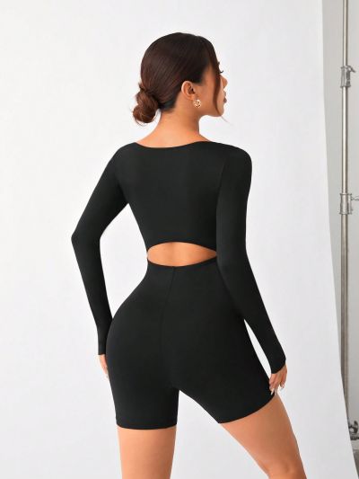 Twist Front Deep V Neck Sport Romper
