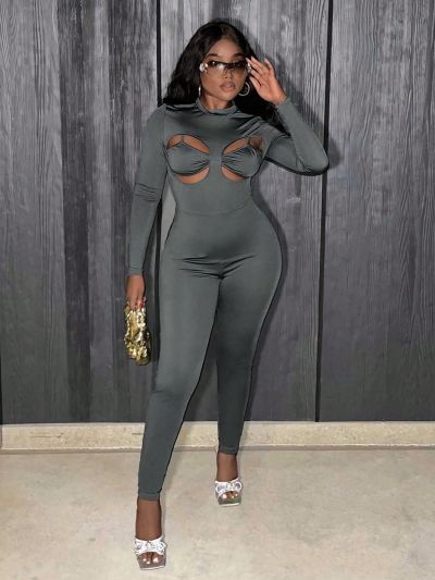 SHEIN Slayr Stand Collar Hollow Out Slim Fit Jumpsuit