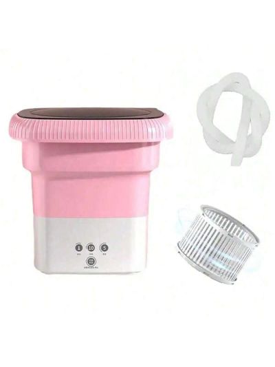 1pc Pink Portable Folding Mini Washing Machine, Dual Use For Washing & Dehydrating, Convenient For Cleaning Socks, Suitable For Home/traveling, With Intelligent Wash And One-key Start Function