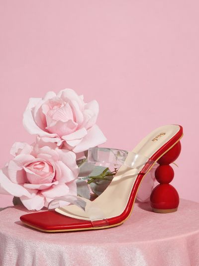 Double Strap Sculptural Heeled Mule Sandals