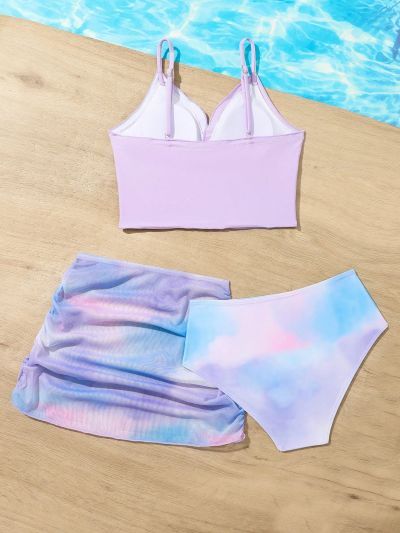 Teen Girls' Gradient Color Three-Piece Swimsuit