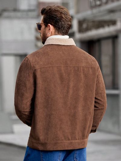 Manfinity Homme Men Plus Borg Collar Flap Pocket Corduroy Jacket
