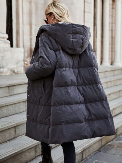 SHEIN Unity Zip Up Snap Button Hooded Down Coat