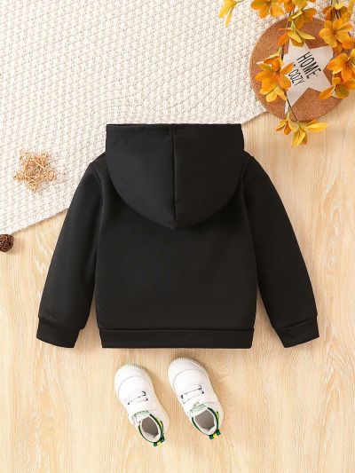 Cute Casual Letter Print Pattern Solid Color Hooded Spring, Autumn And Winter Sweatshirt For Baby Boys