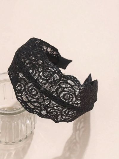 1pc Striped Cloth & Lace Wide Headband